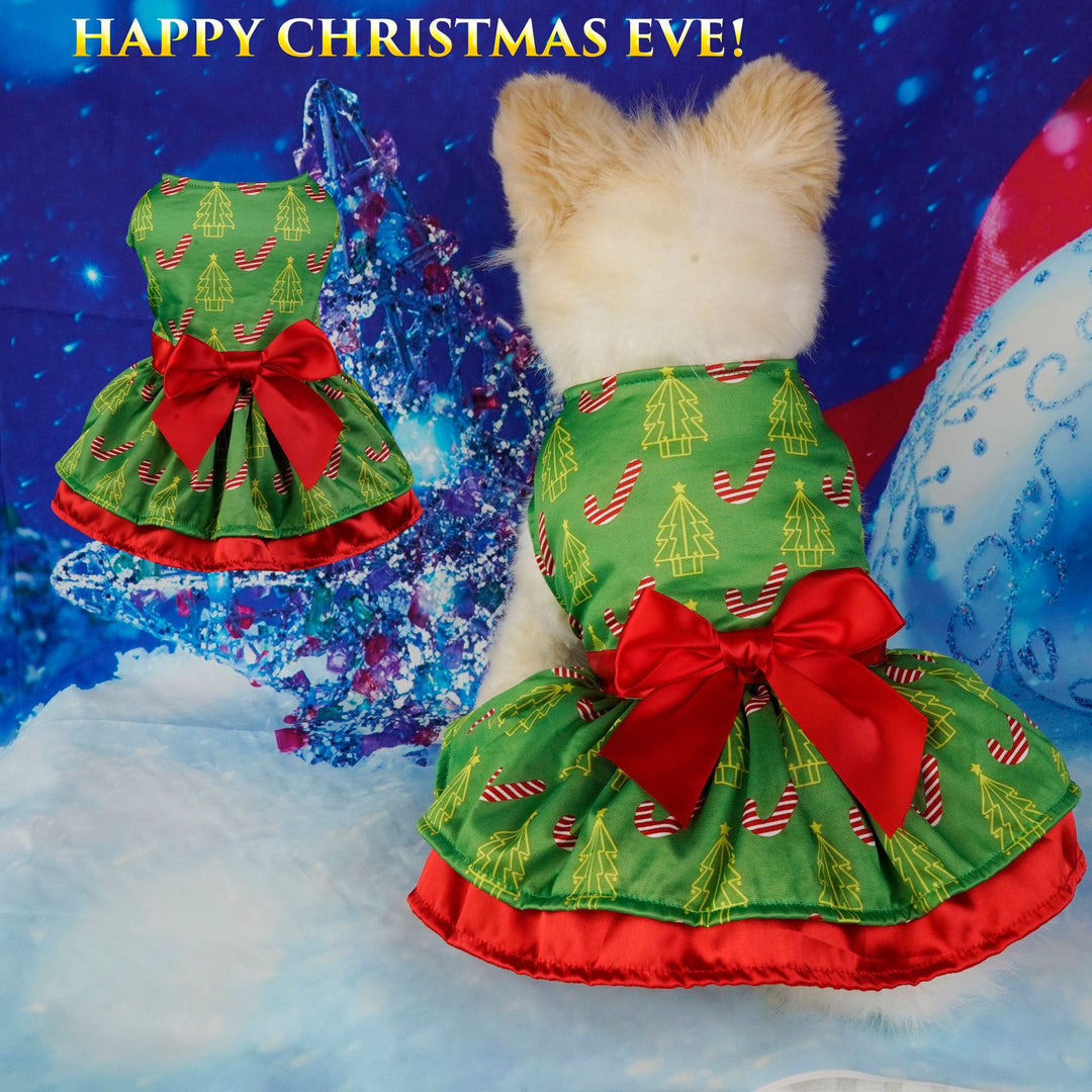 Christmas Cat Outfit, Pet Christmas Costumes Clothes, Pet Festival Apparel Printed Snowflake Pet Dresses - PetDocile