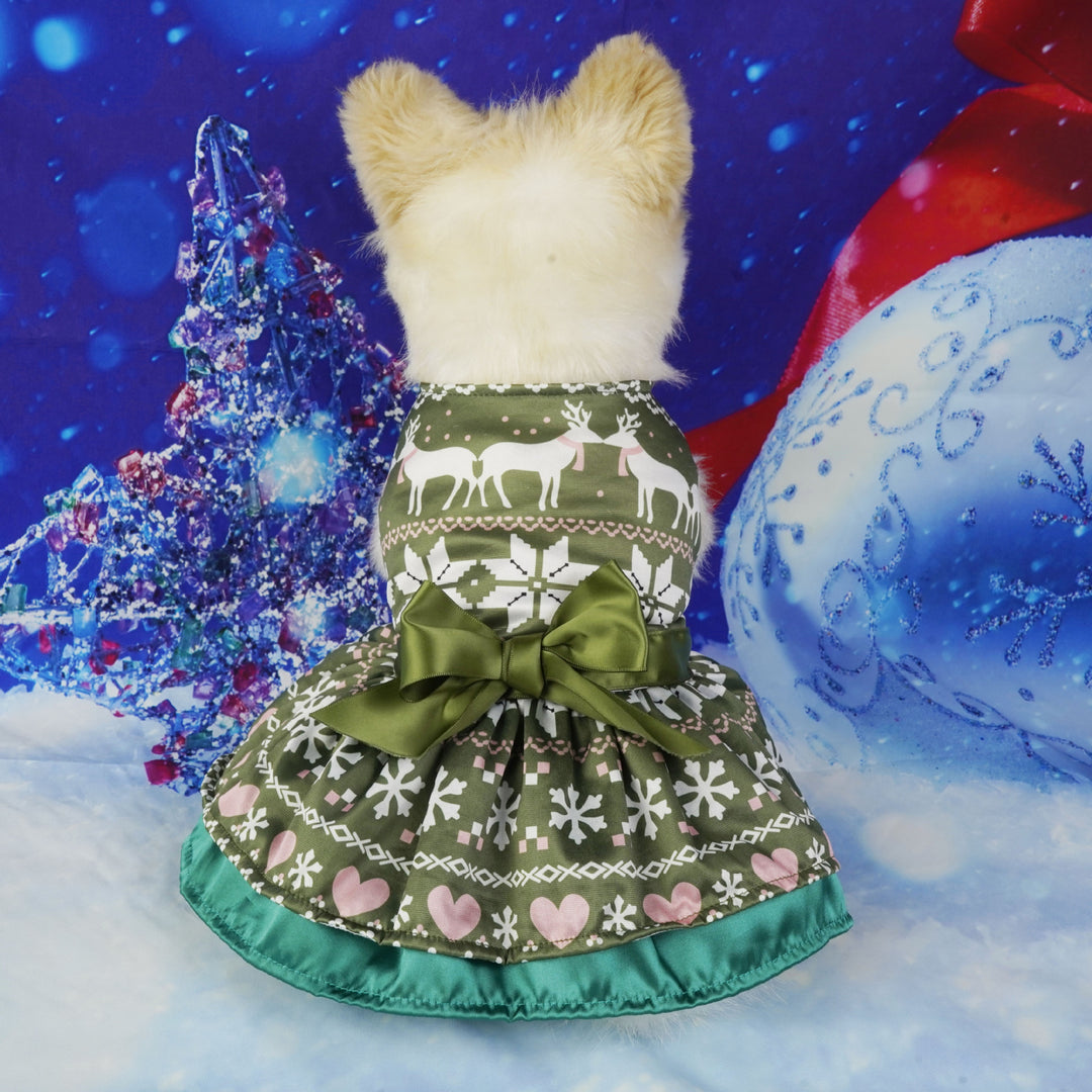 Christmas Cat Outfit, Pet Christmas Costumes Clothes, Pet Festival Apparel Printed Snowflake Pet Dresses - PetDocile