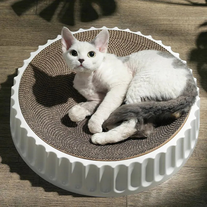 Round Cat Scratcher Pad Grinding Claws Cardboard Corrugated - PetDocile