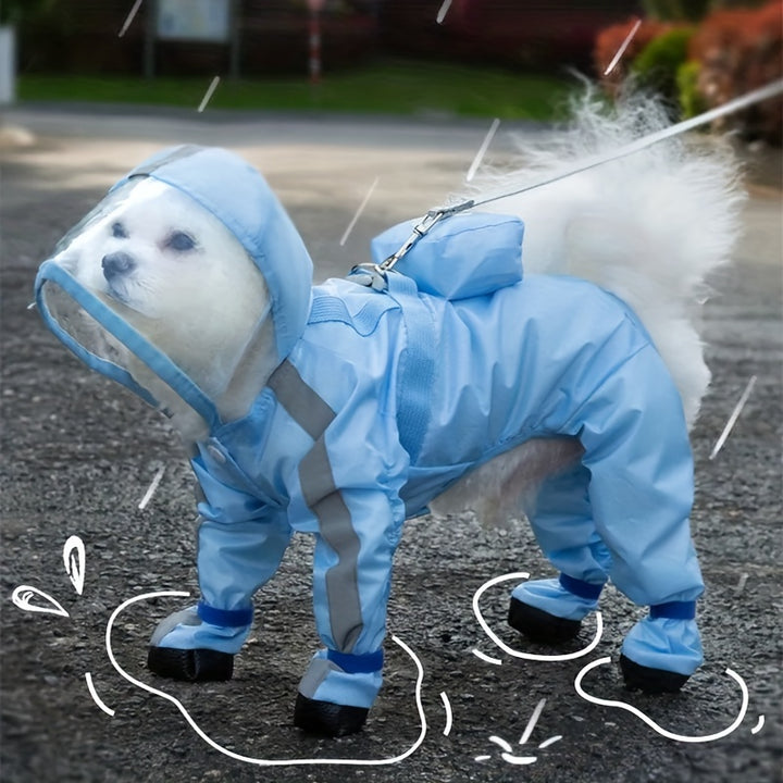 Pet Raincoat, Dogs Waterproof Four-Legged Rain Jacket Transparent Hat Quick Dry Raincoat For Puppy Small Medium Dogs - PetDocile