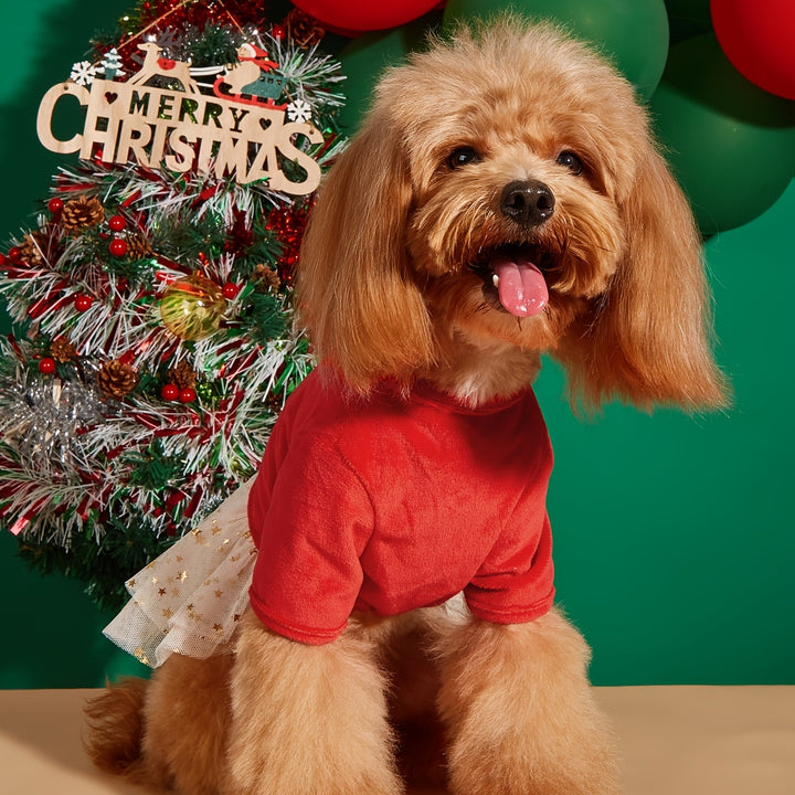 Christmas Pet Dress For Dog & Cat, Festive Dog Dress Warm Cat Skirt For Party, Cute Pet Clothes - PetDocile